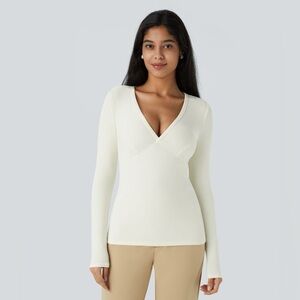 HALARA Ivory Long Sleeve V-Neck Top